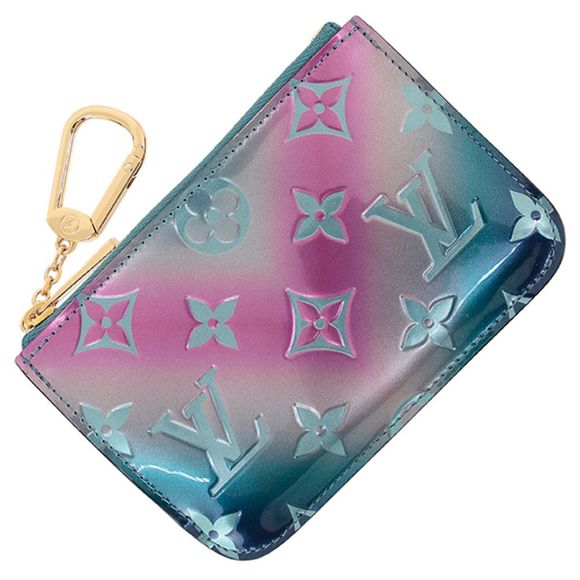 Louis Vuitton V Shape Pochette Monogram Vernis Calf Leather Pink Blue Handbag - Picture 1 of 5